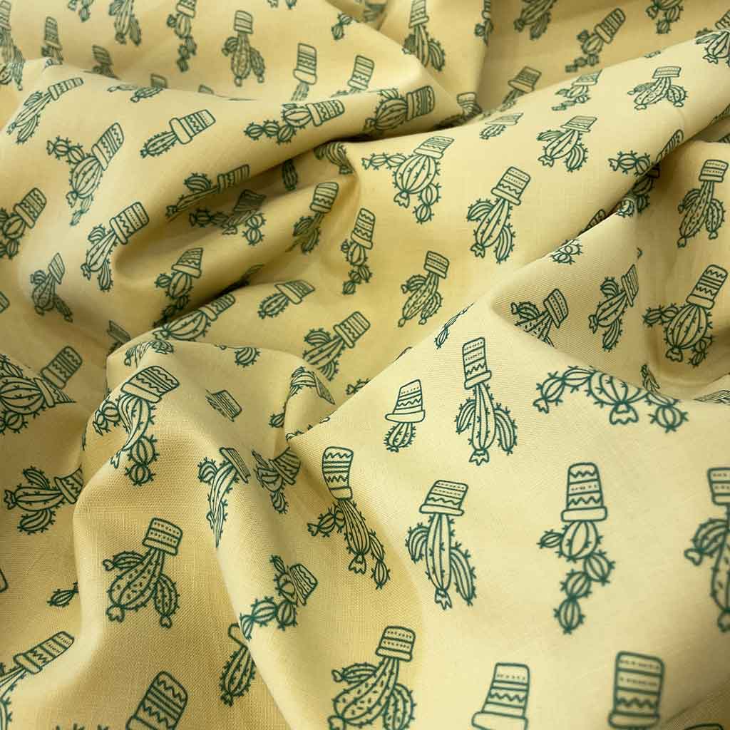 پارچه لنین فانتزی طرح کاکتوس سبز