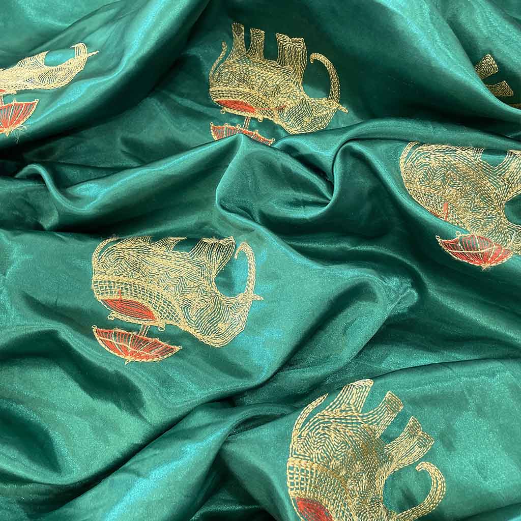 پارچه سوزن دوزی طرح فیل سبز