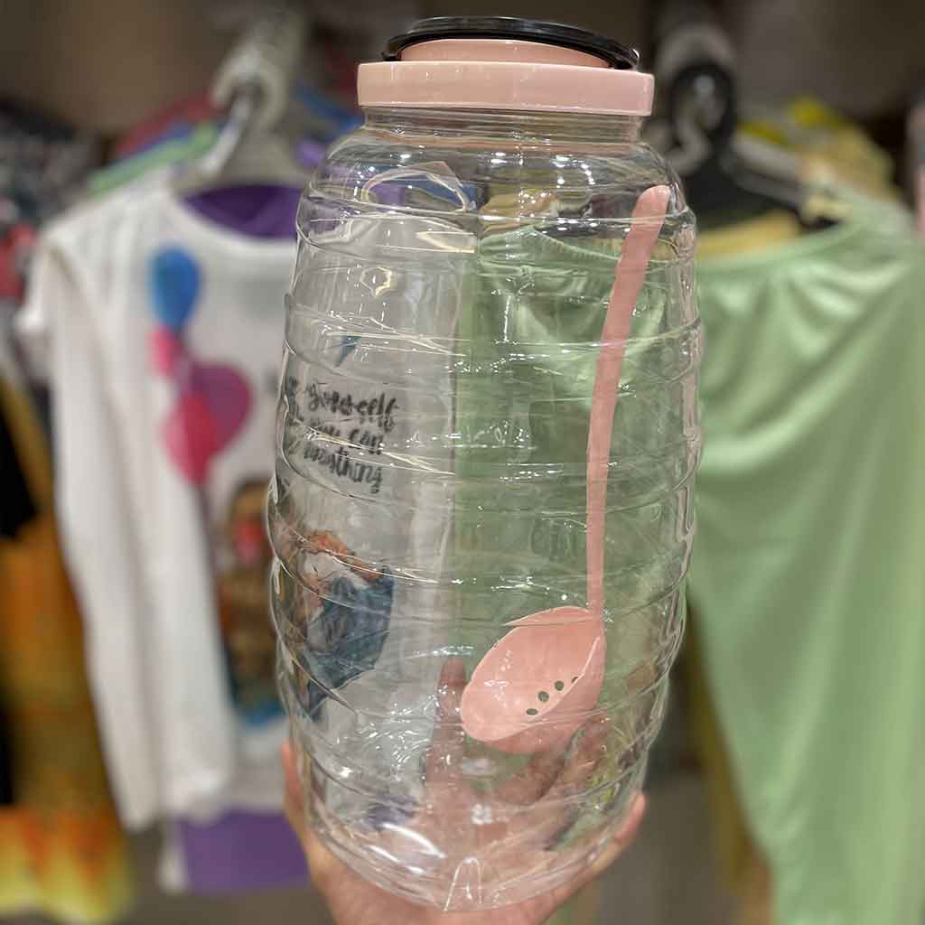 خرید دبه پلاستیکی شفاف دارای ملاقه