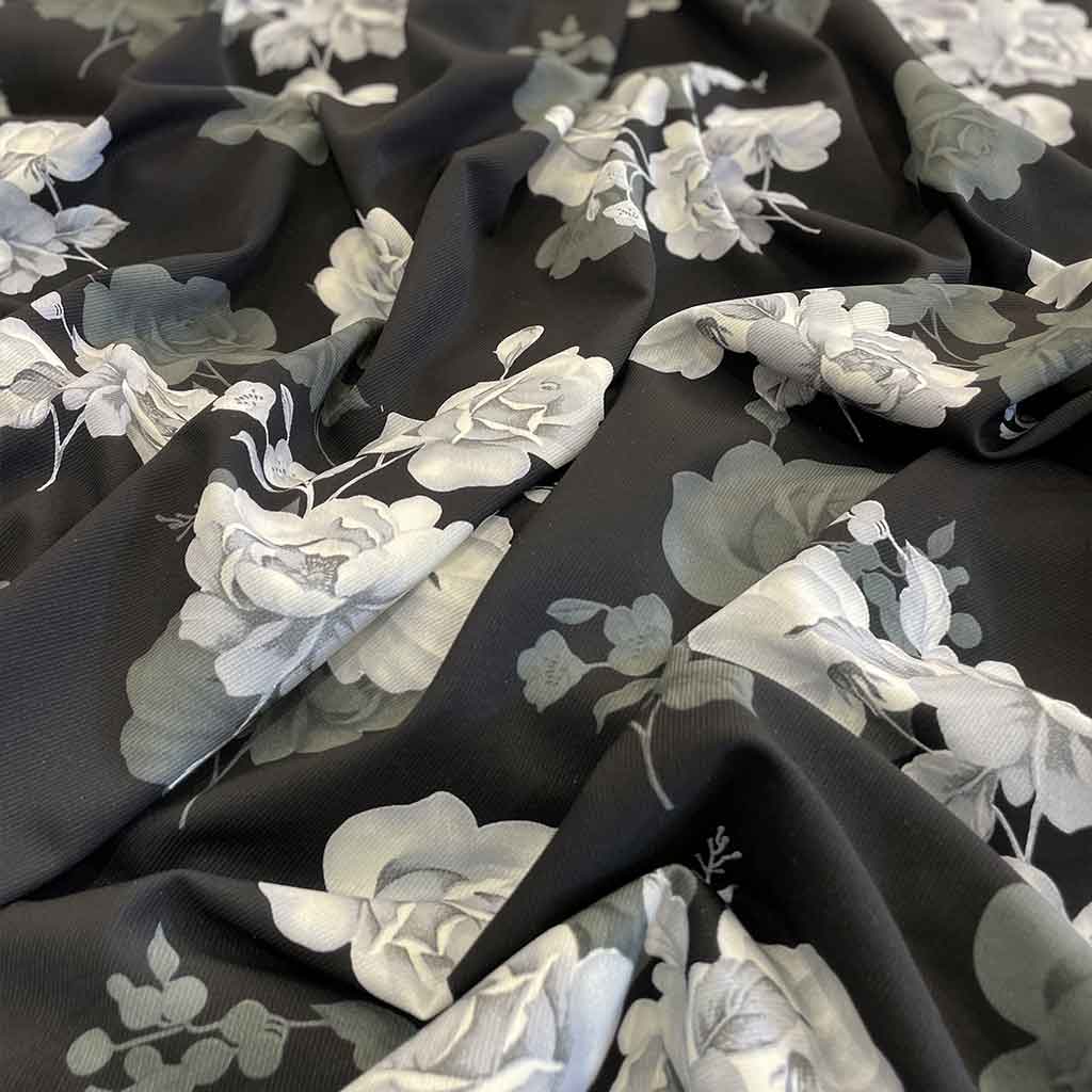پارچه نخی مشکی گل سفید