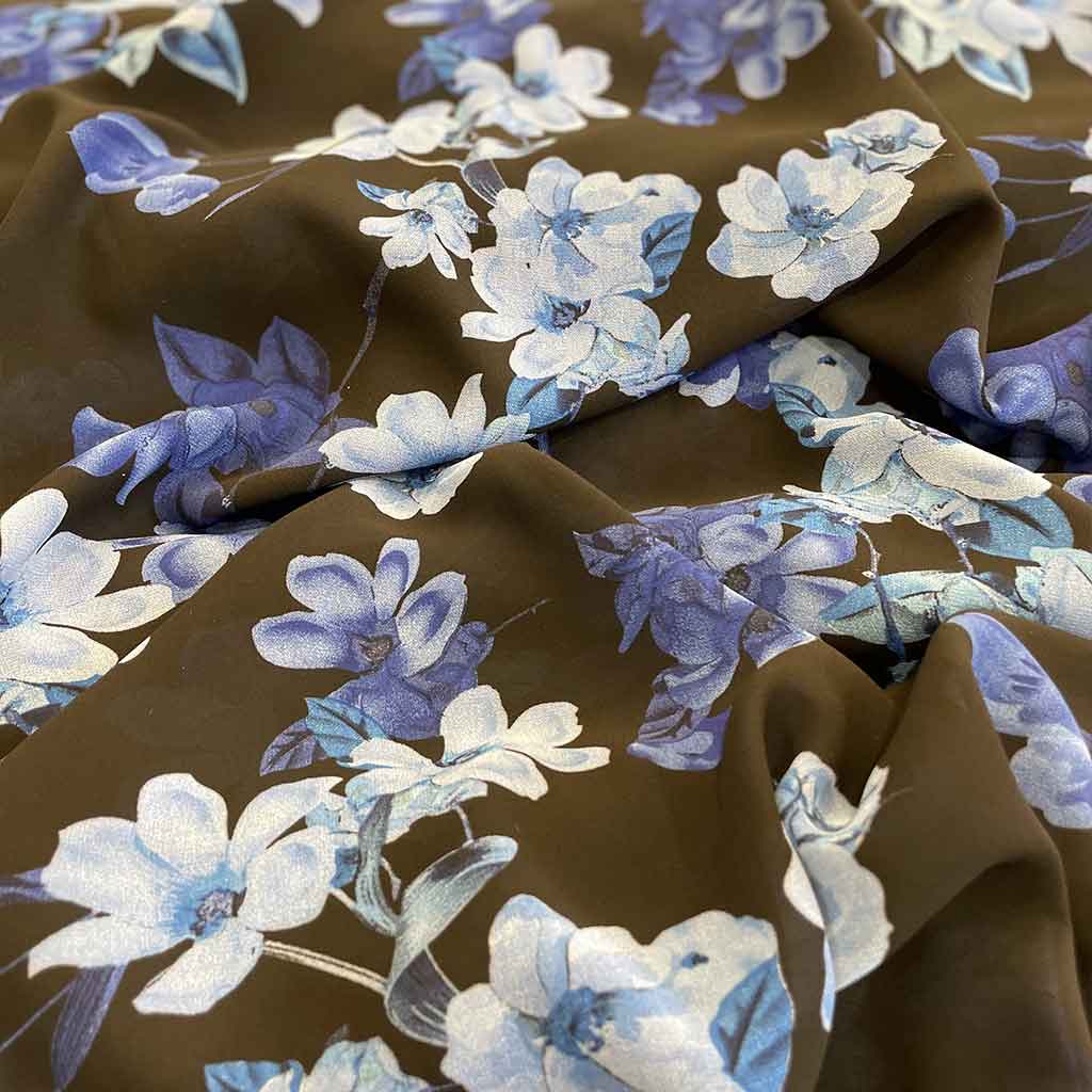 پارچه نخی مشکی گل آبی