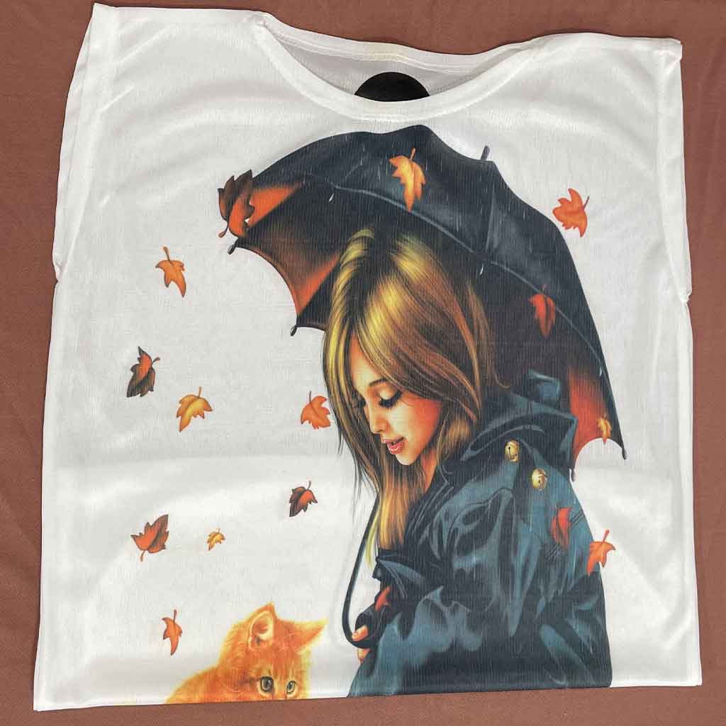 تیشرت استین حلقه ای دخترانه طرح پاییز