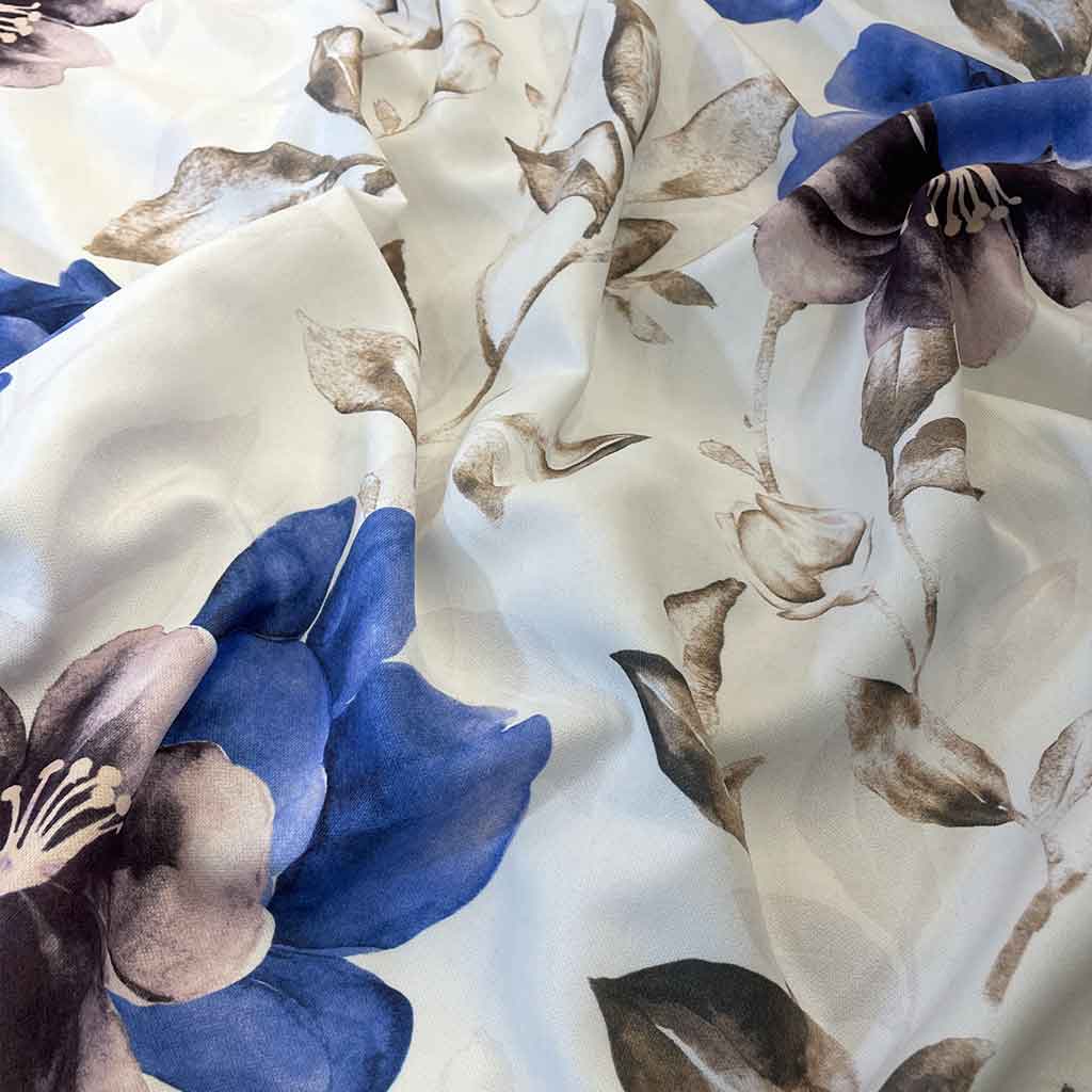 پارچه مخمل هازان طرح گل آبی