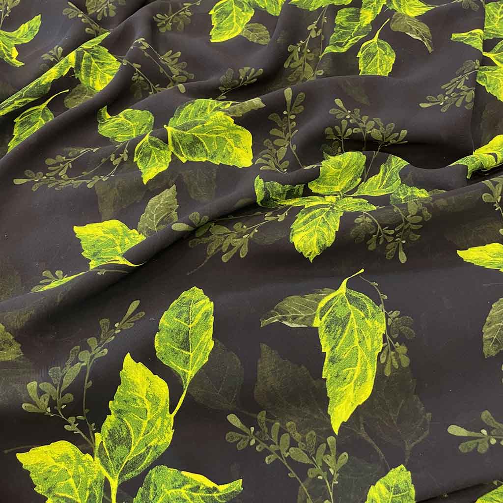 پارچه نخی طرحدار برگ سبز