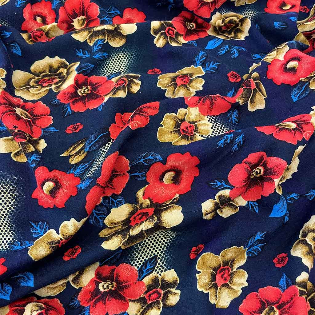 پارچه نخی سورمه ای طرحدار گلدار