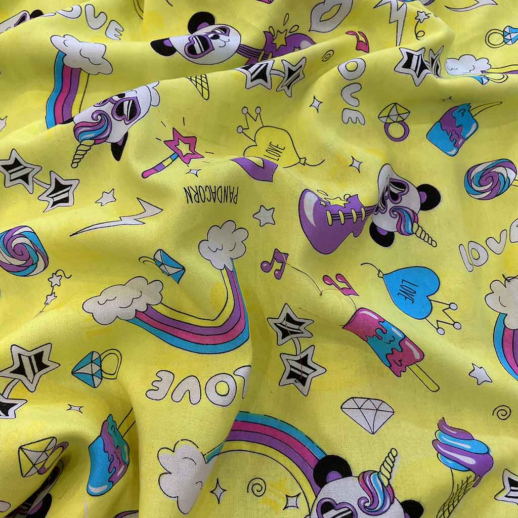 پارچه نخی طرحدار کودکانه زرد