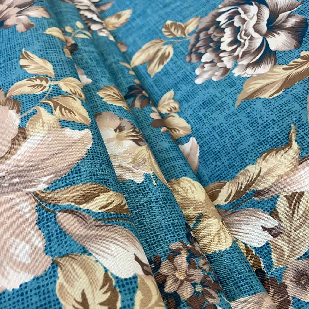 پارچه ملحفه ای گل درشت آبی