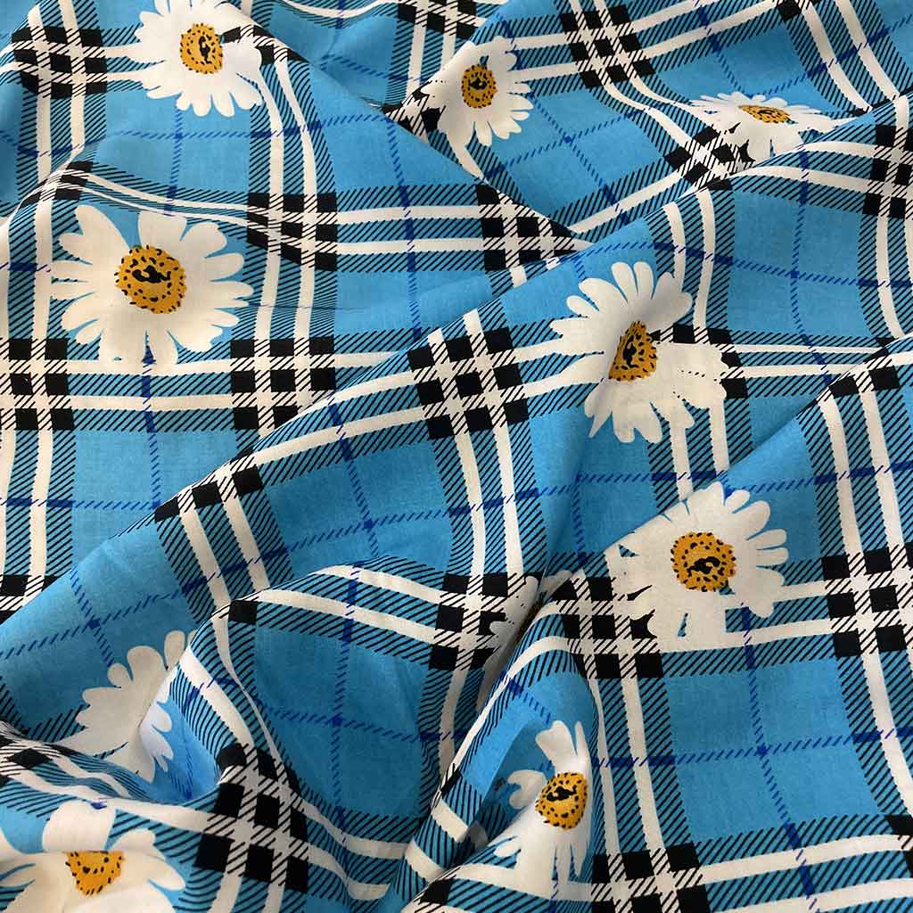 پارچه نخی طرح گل سفید راه راه