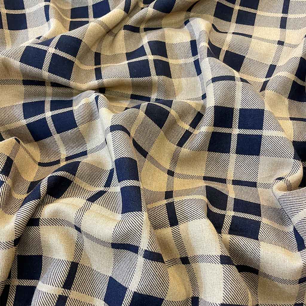 پارچه نخی طرح چهارخانه کرم