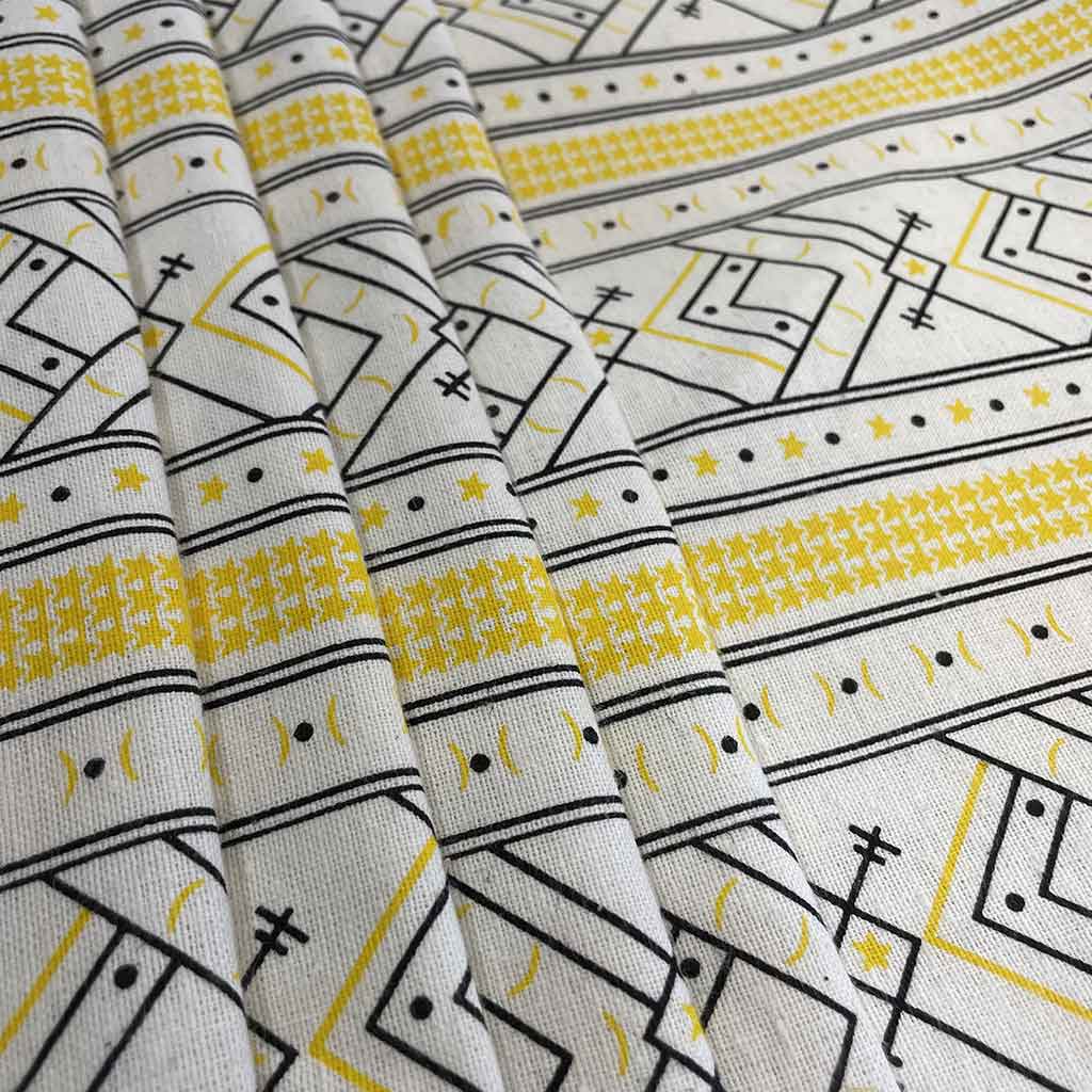 پارچه لنین طرحدار زرد ستاره