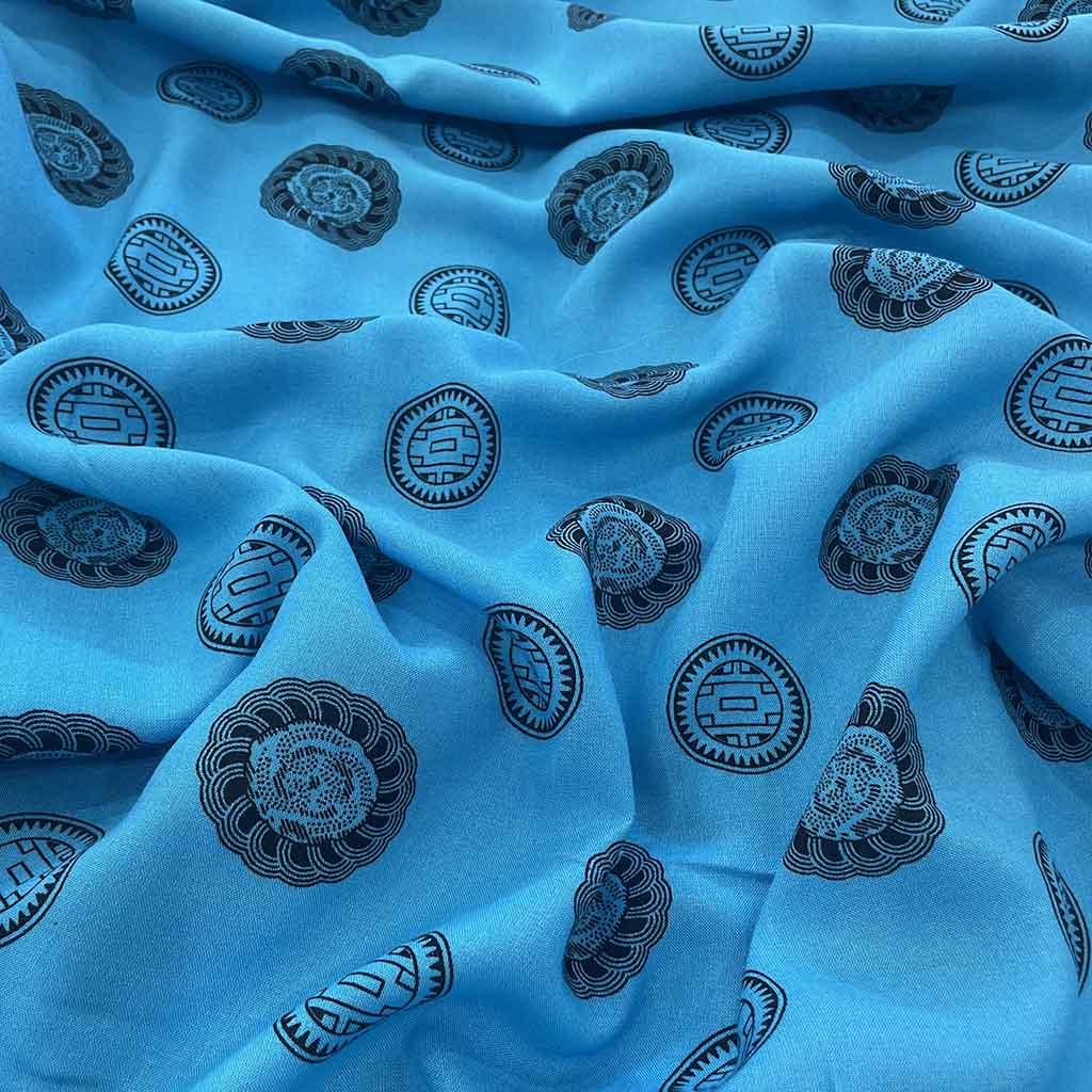 پارچه نخی طرحدار دایره ای آبی