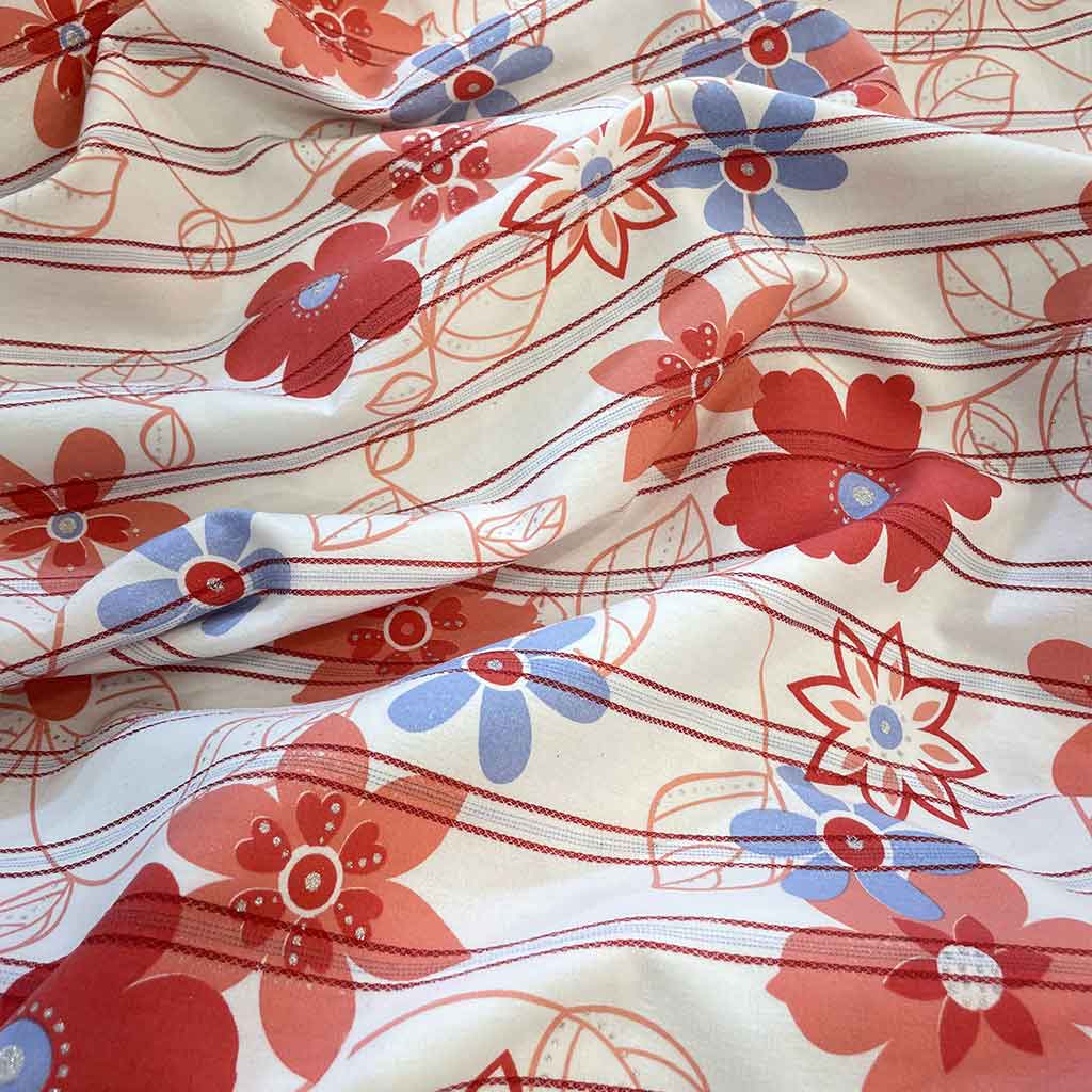 پارچه کرپ نخ گلدار راه راه