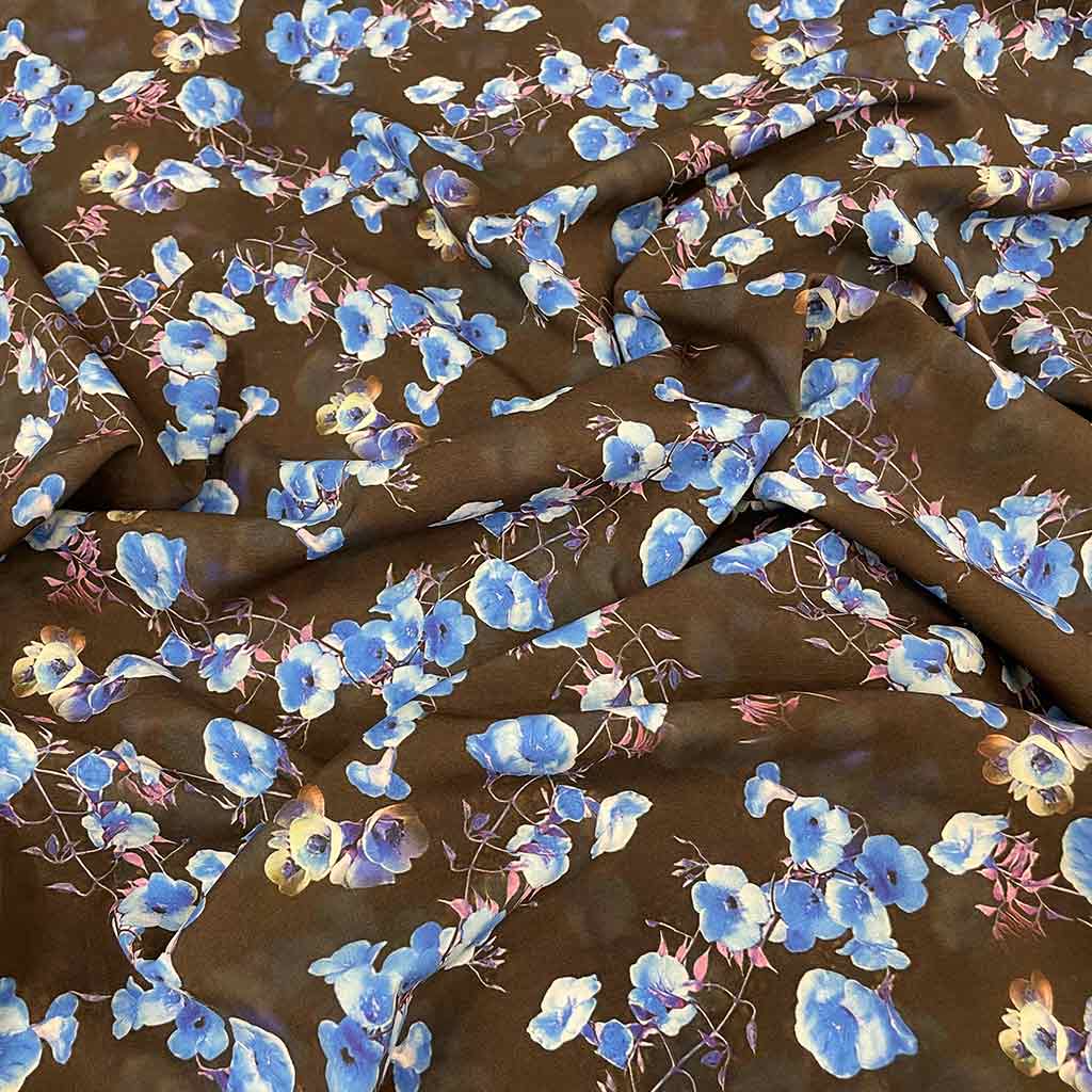 پارچه کرپ بوگاتی گل آبی