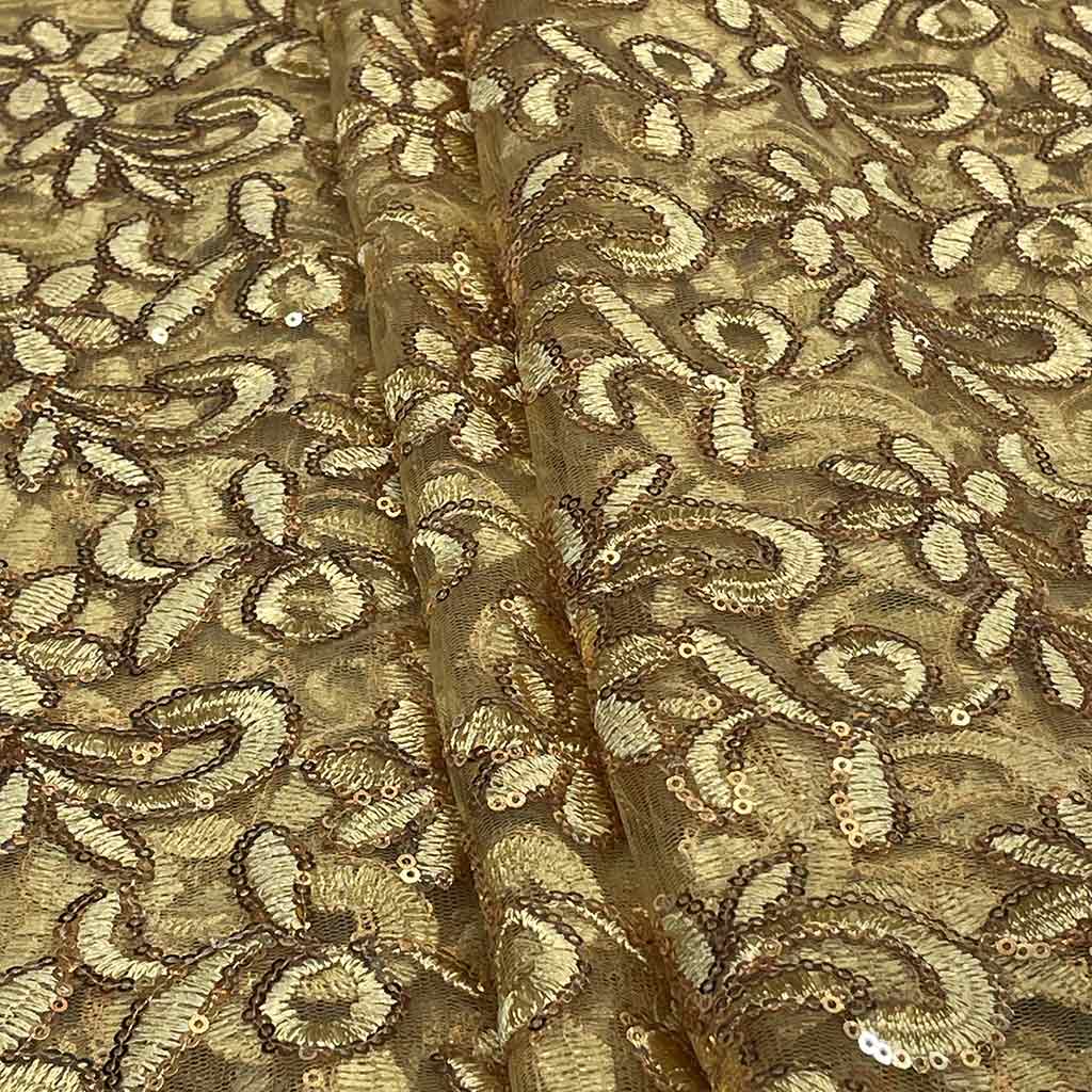 پارچه گیپور گل برجسته مجلسی طلایی