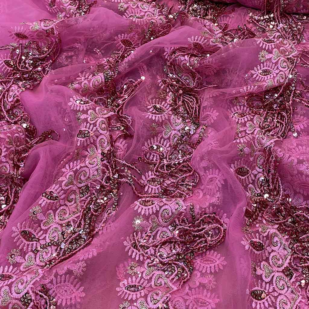 پارچه گیپور ریسه ای صورتی