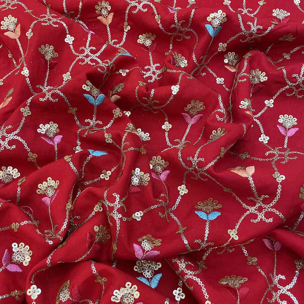 پارچه لنین نخ سوزن دوزی قرمز