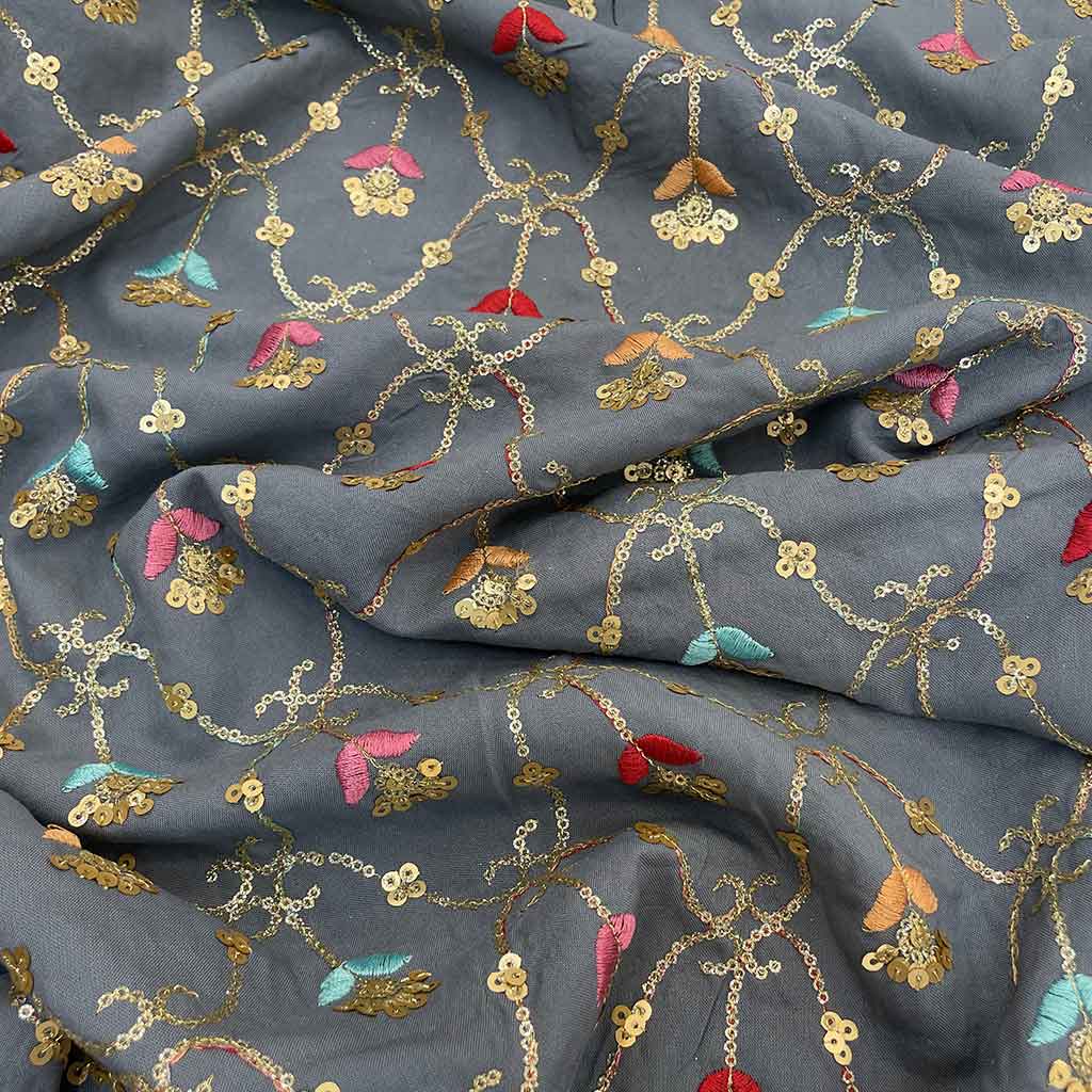 پارچه لنین نخ سوزن دوزی طوسی