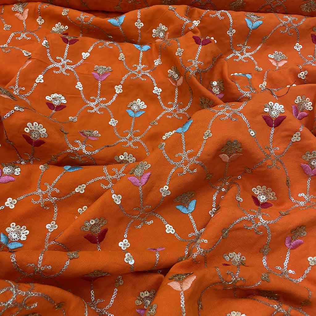 پارچه لنین نخ سوزن دوزی نارنجی