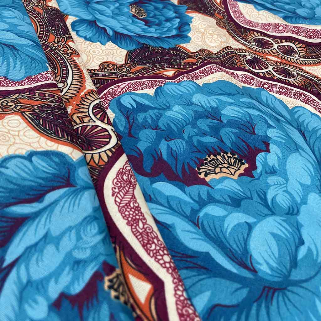 پارچه ملحفه ای گل آبی روشن