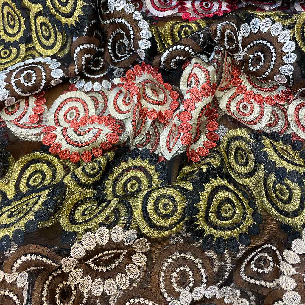 پارچه گیپور گل برجسته گل رنگی