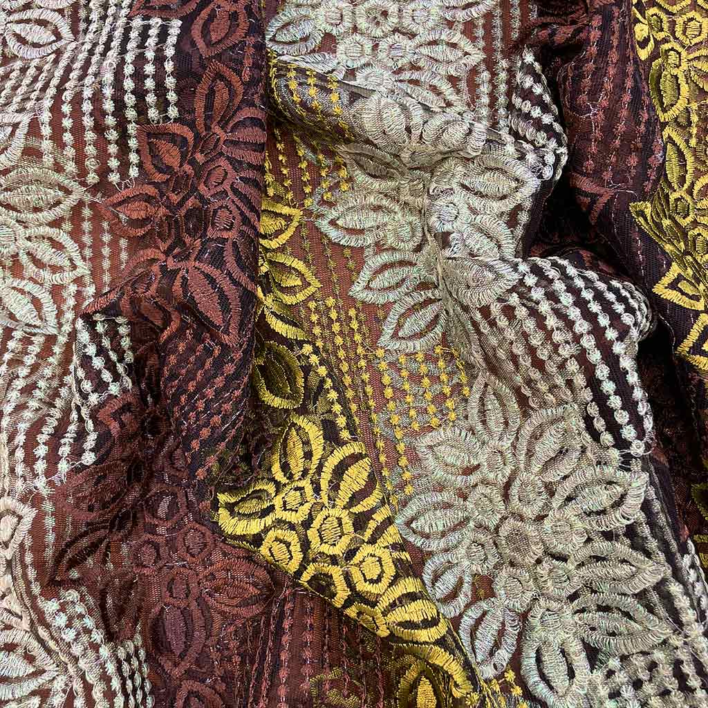 پارچه گیپور گل برجسته قهوه ای