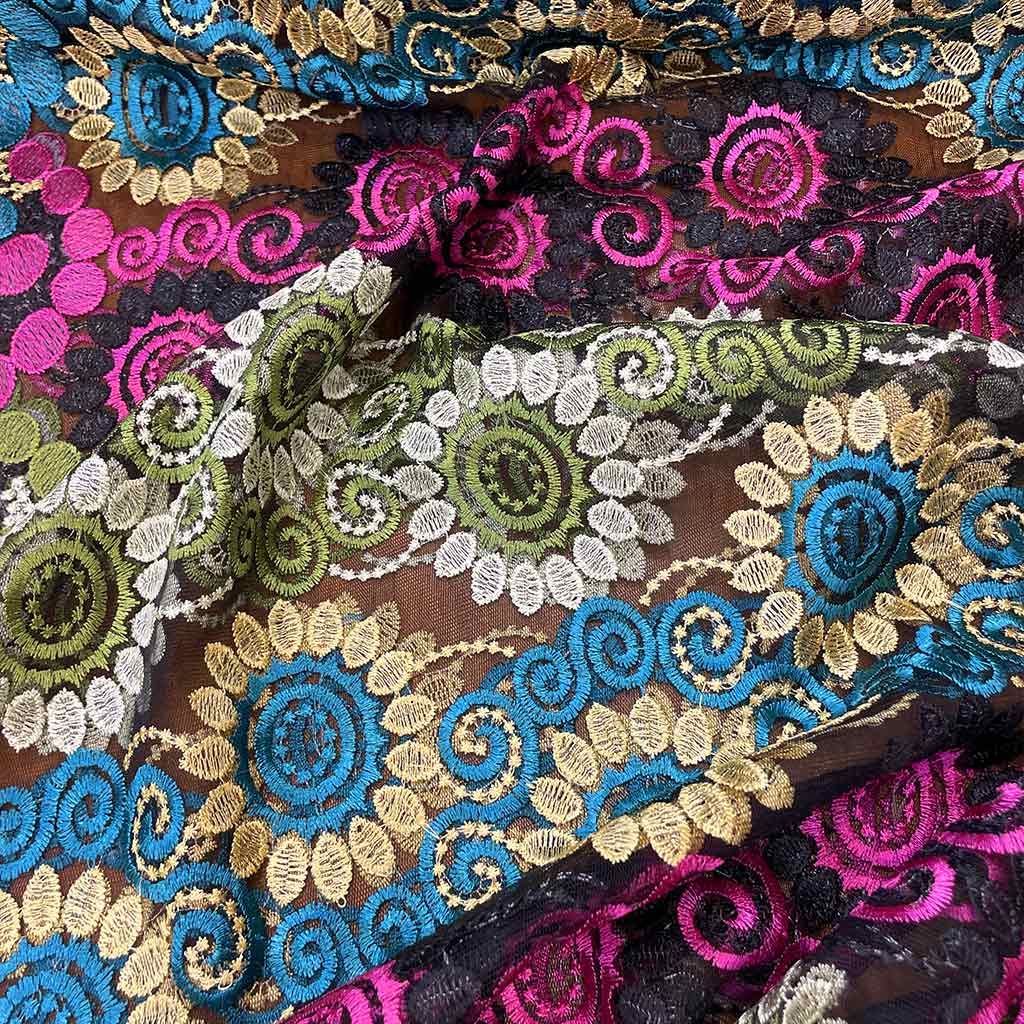 پارچه گیپور گل برجسته گل دایره ای