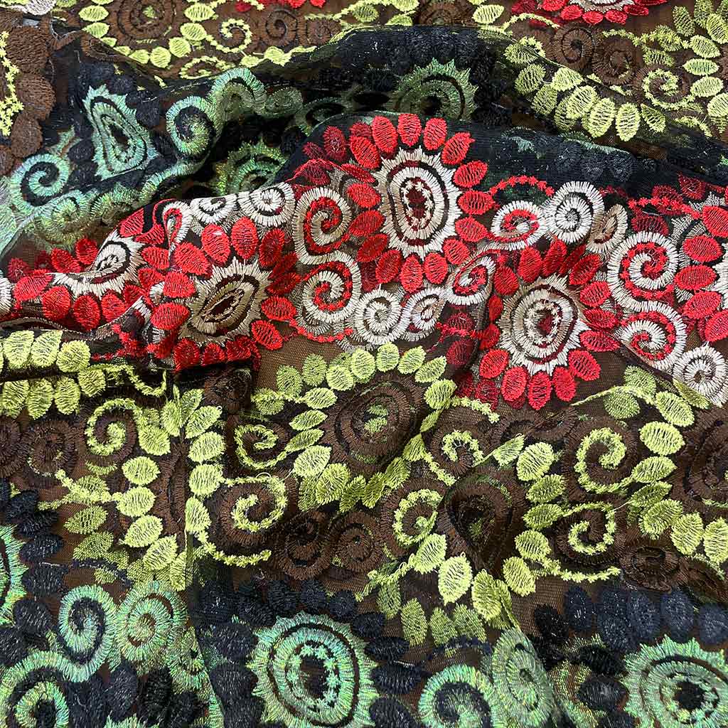 پارچه گیپور گل برجسته گل سبز