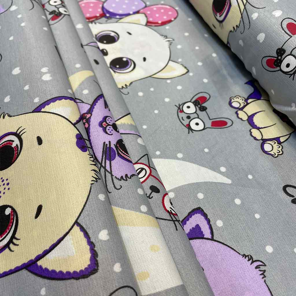 پارچه ملحفه ای بچگانه کیوت طوسی