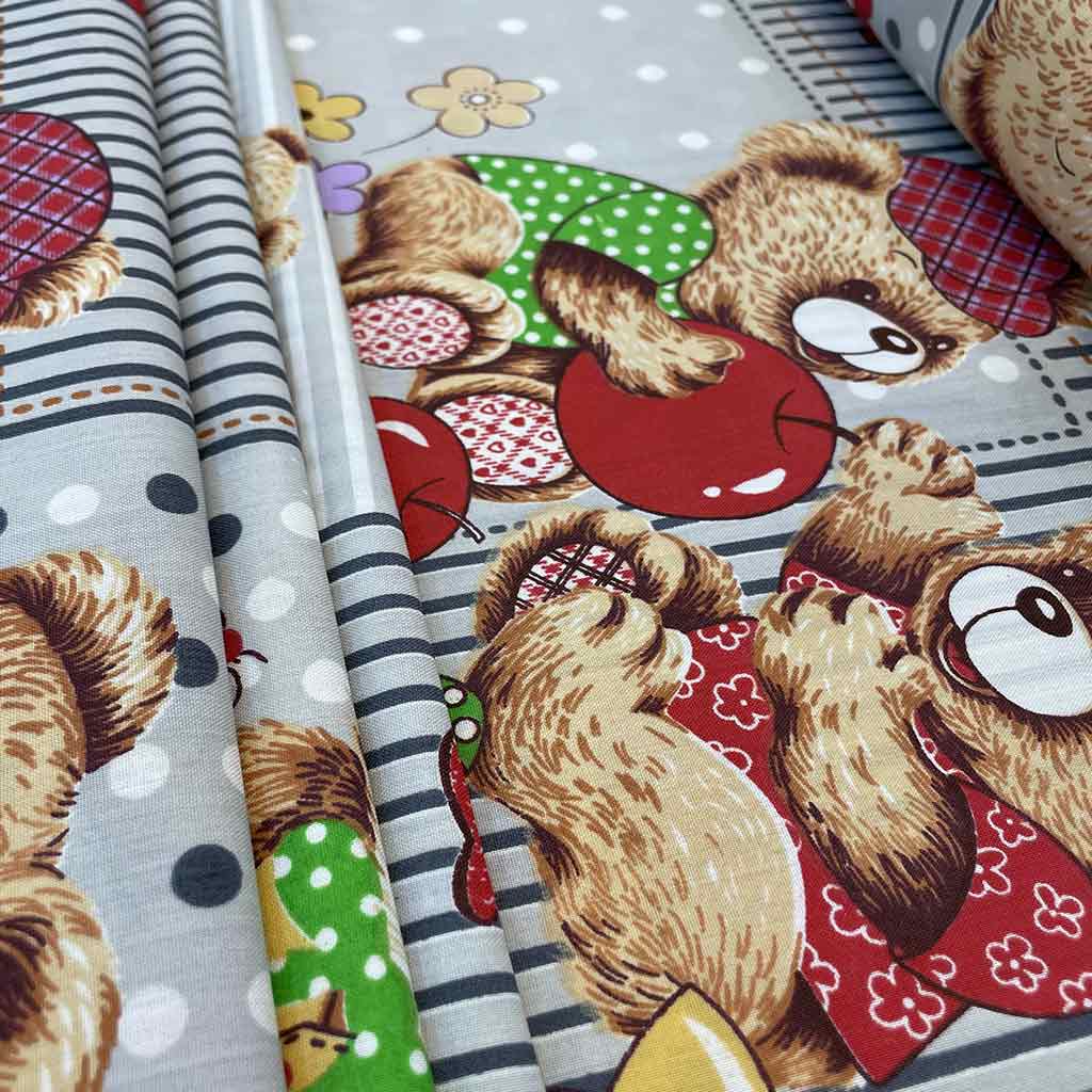 پارچه ملحفه ای بچگانه خرسی طوسی