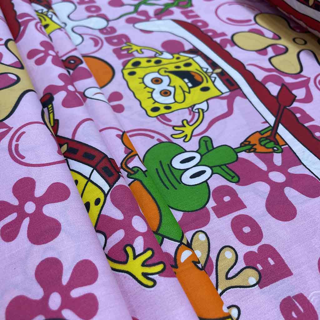 پارچه ملحفه ای بچگانه باب اسفنجی صورتی