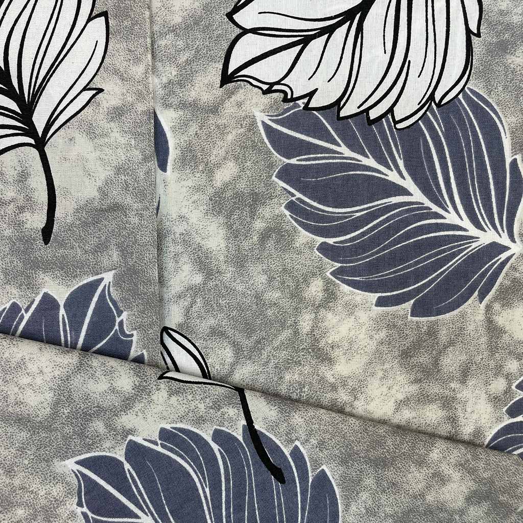 پارچه ملحفه ای طرح برگ 2 رنگ سفید طوسی