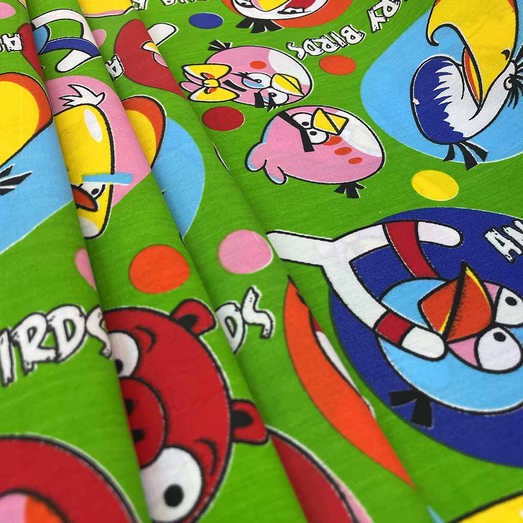 پارچه ملحفه ای بچگانه طرح پرندگان خشمگین سبز