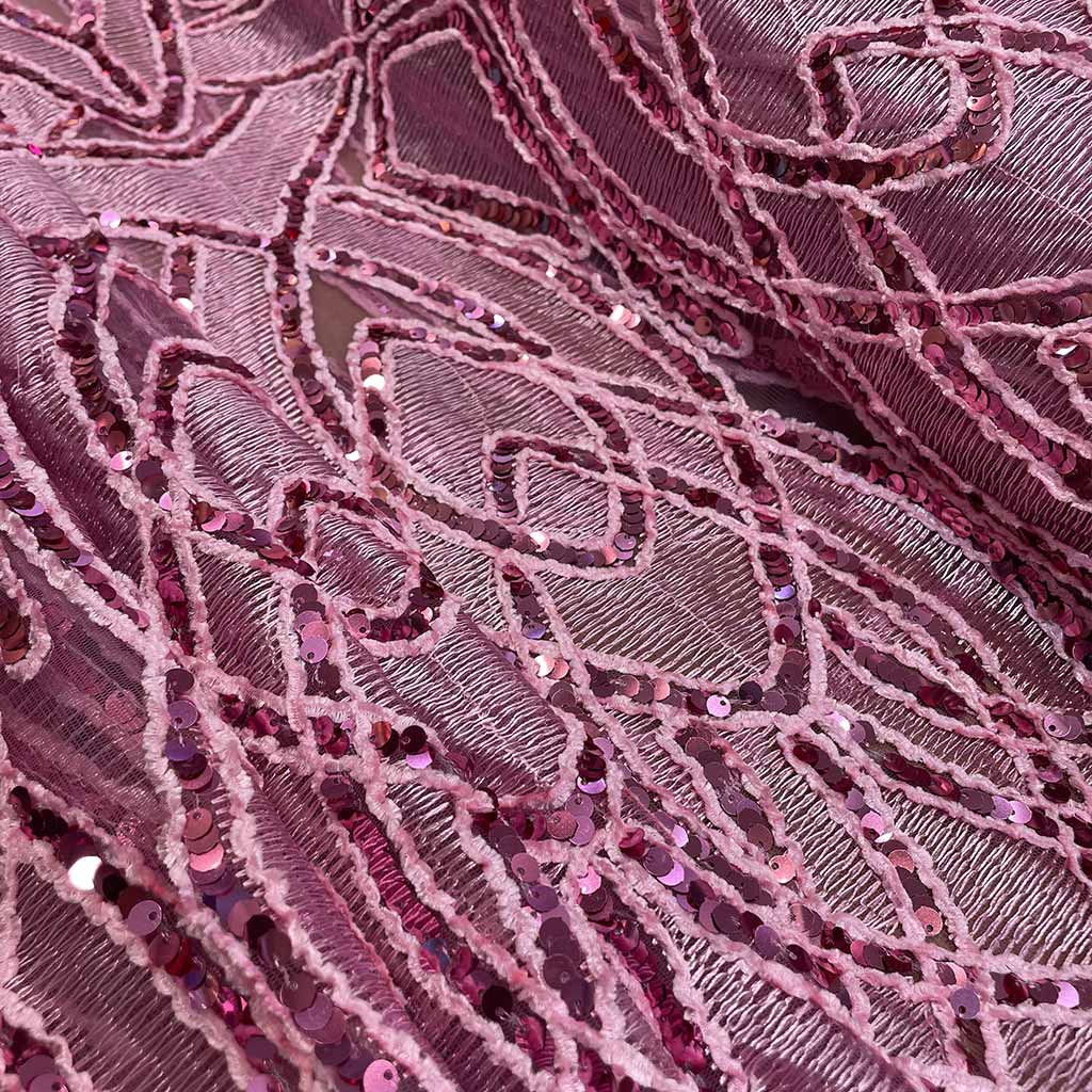 پارچه گیپور مجلسی طرحدار صورتی