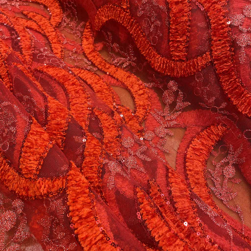 پارچه گیپور مجلسی طرحدار قرمز