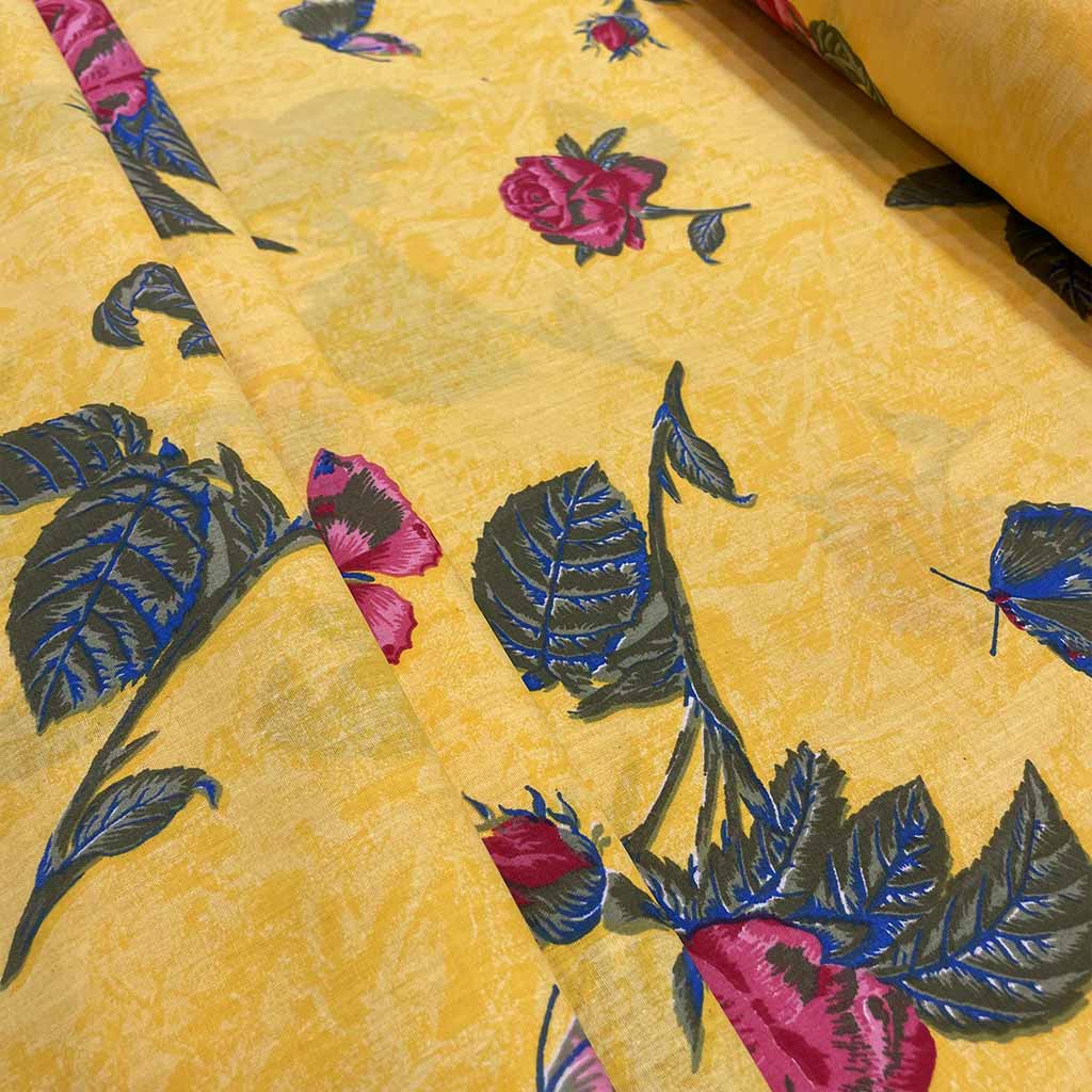 پارچه ملحفه ای طرح گل رز زرد