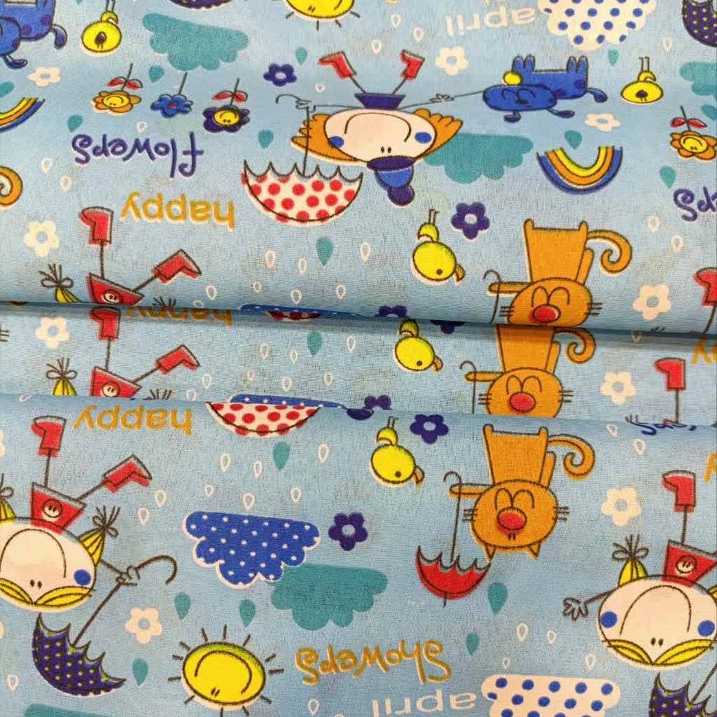 پارچه ملحفه ای طرح کارتونی آبی